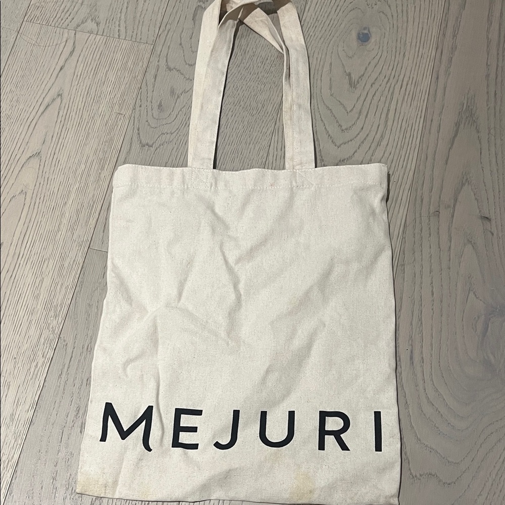 Mejuri Cream Canvas Tote with Black Logo
